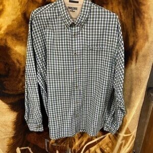 WRANGLER TIMBER CREEK BUTTON DOWN GREEN BLACK BROWN STRIPS
